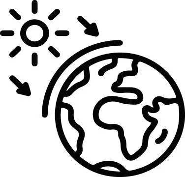 A black and white drawing of the sun shining on the earth, ozone layer Stock Illustration