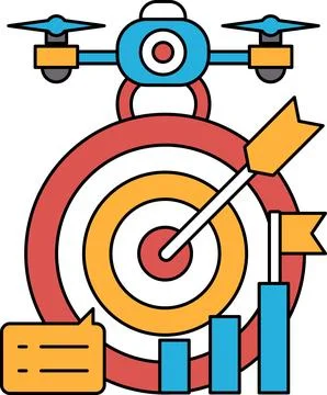 A black and white drawing of a target with a drone in the center Stock Illustration