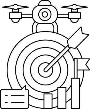 A black and white drawing of a target with a drone in the center Stock Illustration