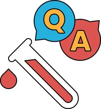 A black and white drawing of a test tube with a question mark and an A above  Illustrazione stock