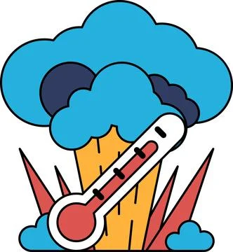 A black and white drawing of a thermometer with a cloud in the background 스톡 일러스트