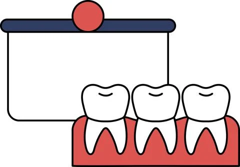A black and white drawing of three teeth with a sign behind them that says .. 스톡 일러스트