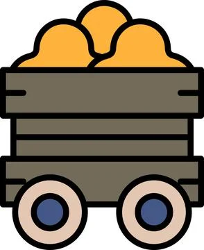 A black and white drawing of a train car with a pile of coal in it Stock Illustration