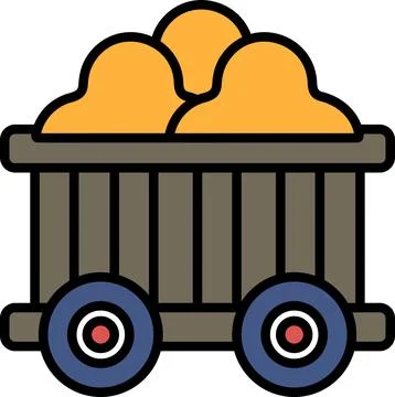 A black and white drawing of a train car with a pile of coal in it Stock Illustration