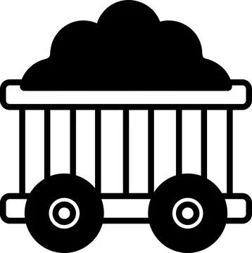 A black and white drawing of a train car with a pile of coal in it Stock Illustration