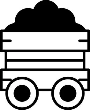 A black and white drawing of a train car with a pile of coal in it Stock Illustration