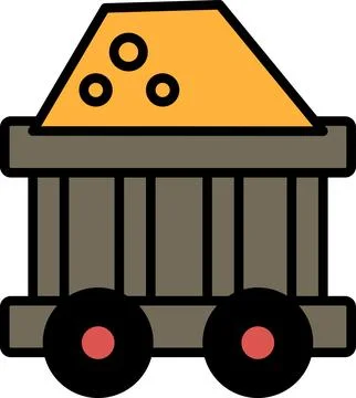 A black and white drawing of a train car with a pile of rocks on top Stock Illustration