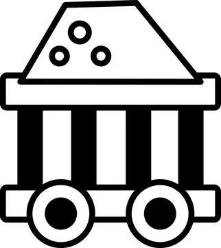 A black and white drawing of a train car with a pile of rocks on top Stock Illustration