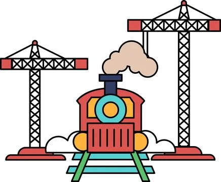 A black and white drawing of a train with a steam engine Stock Illustration