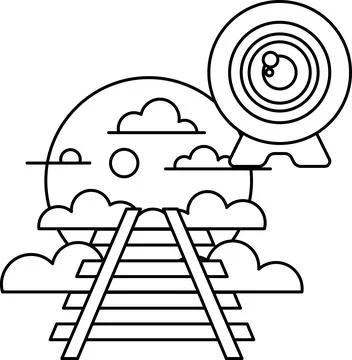 A black and white drawing of a train with a camera lens on top of it 스톡 일러스트