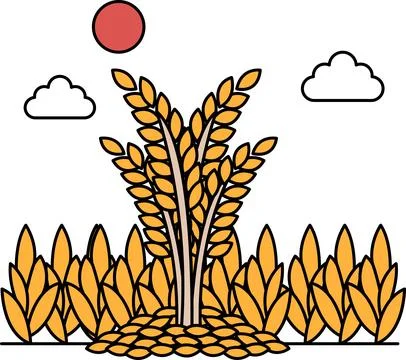 A black and white drawing of a tree with leaves and a sun in the background Stock Illustration