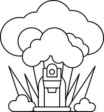 A black and white drawing of a tree with a rocket on top of it Stock Illustration