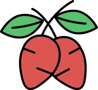 A black and white drawing of two cherries with leaves Illustrazione stock