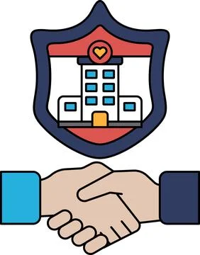 A black and white drawing of two hands shaking hands in front of a building Ilustración de archivo
