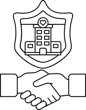A black and white drawing of two hands shaking hands in front of a building Ilustración de archivo