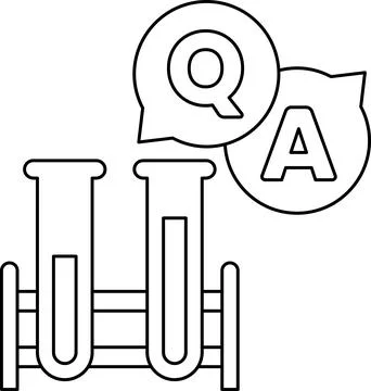 A black and white drawing of two test tubes with a question mark Ilustração Stock