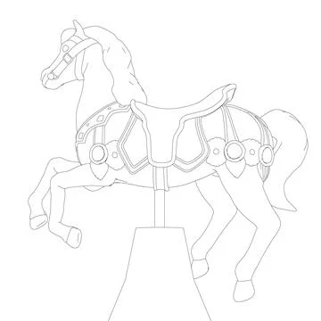 Black and White Drawing vector illustration of a carousel horse in a white Stock Illustration