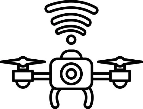 A black and white drone with a camera on top Stock Illustration