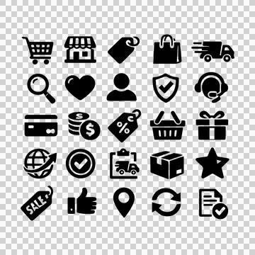 Black and White E-Commerce Icon Set Design Stock Illustration