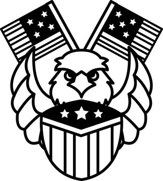A black and white eagle with a flag in its talons Stock Illustration
