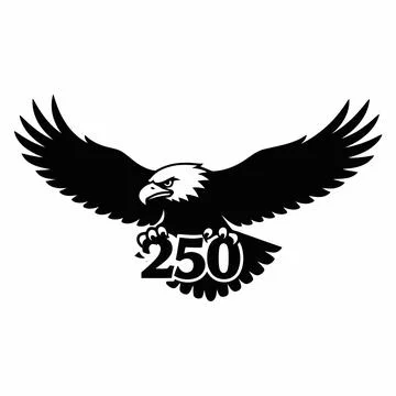 Black and white eagle silhouette mascot holding number two hundred fifty 库存插图