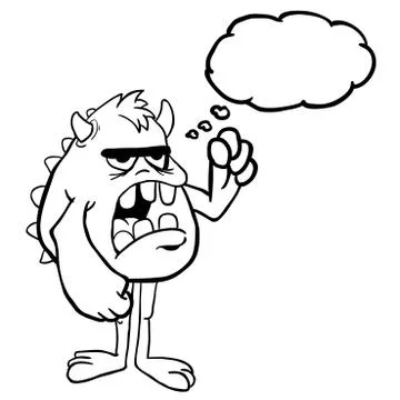 Black and white eangry monster with thought bubble Stock Illustration