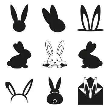 Black and white easter bunny silhouette set Stock Illustration