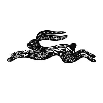 Black and White Easter Bunny Linocut Stock Illustration
