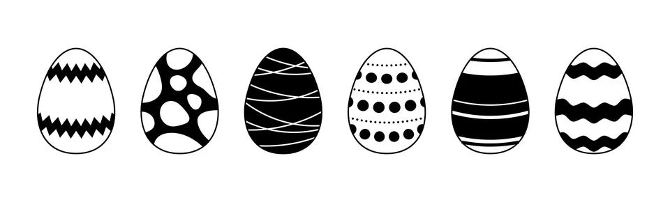 Black and white Easter eggs set. Spring egg collection with different ornaments Stock Illustration