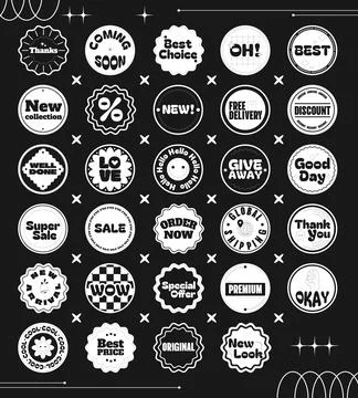Black and white ecommerce round sticker pack illustration Stock Illustration