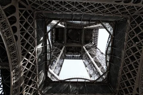 Black and white Eiffel Tower taken from underneath 写真素材