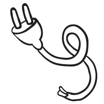Black and white electrical plug cartoon Stock Illustration