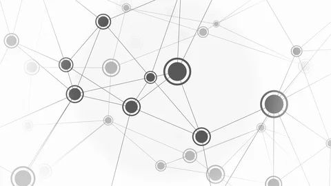 Black and white elements of dynamic network, loop. Conceptual animation Stock Footage 94364362