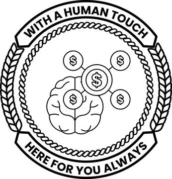 Black and white emblem features brain with dollar signs Stock Illustration