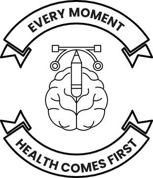 Black and white emblem features a brain with a pencil centered Stock Illustration