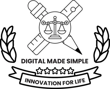 Black and white emblem features crossed tools and scales Stock Illustration