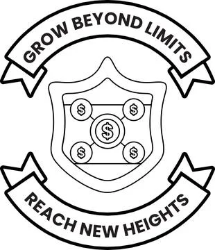 Black and white emblem features shield with dollar signs Illustrazione stock
