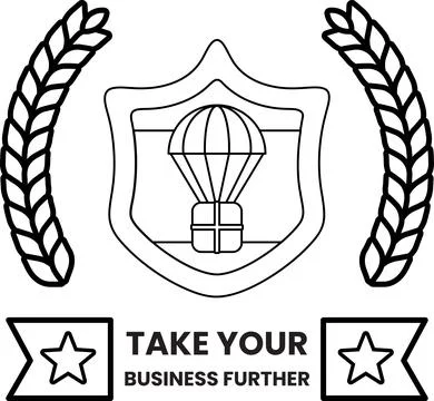 Black and white emblem features a parachute 库存插图