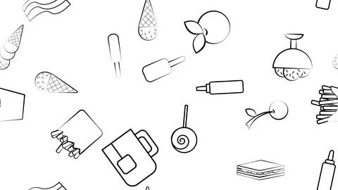 Black and white endless seamless pattern of food and snack items icons set fo Stockillustratie