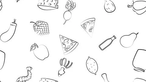 Black and white endless seamless pattern of food and snack items icons set fo Illustrazione stock