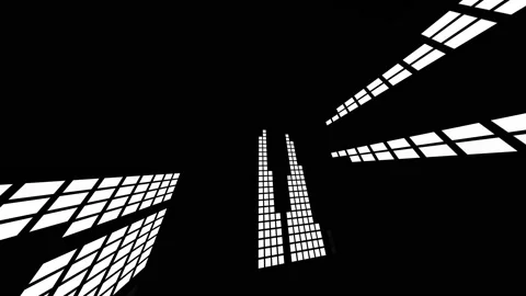 Black and white equalizer. 3D abstraction of a room from animated walls Stock-Footage 155742720
