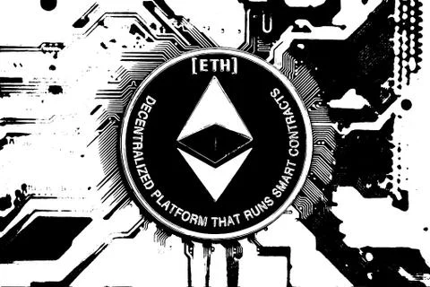 Black and white ethereum Stock Illustration