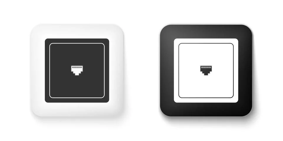 Black and white Ethernet socket sign. Network port - cable socket icon isolated Stockillustratie
