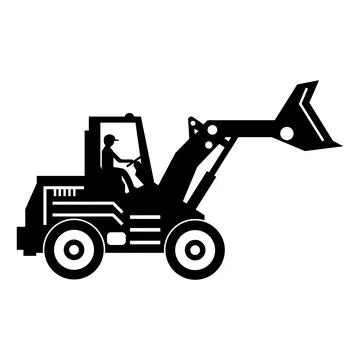 Black and White Excavator with Operator Silhouette Stock Illustration