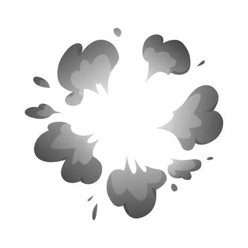 Black and white explosion vector with scattered smoke clouds, cartoon Stock Illustration