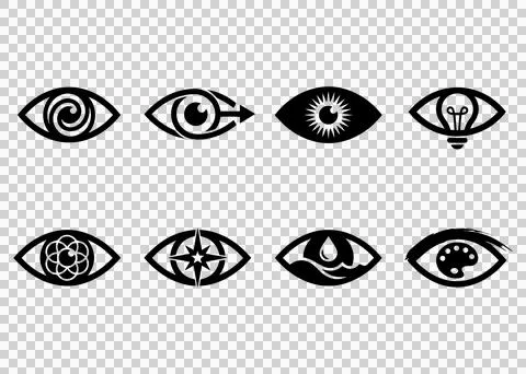 Black and white eyes vector icon set featuring vision symbol, eye shape, se.. Stock Illustration