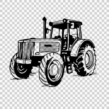 Black And White Farm Tractor stationary tire exhaust pipe Stock Illustration