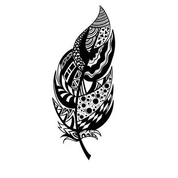Black and white feather vector Patterned design, Tattoo Stock Illustration