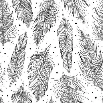 Black and white feathers pattern 스톡 일러스트