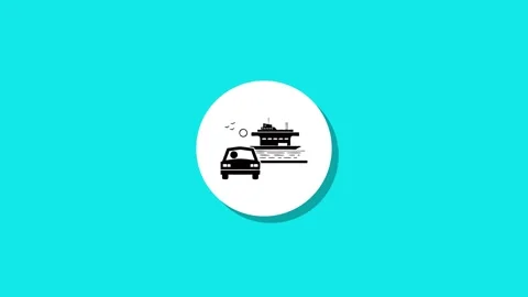 Black and white ferry terminal silhouette animation with car loading onto a.. Stock Footage 327762450